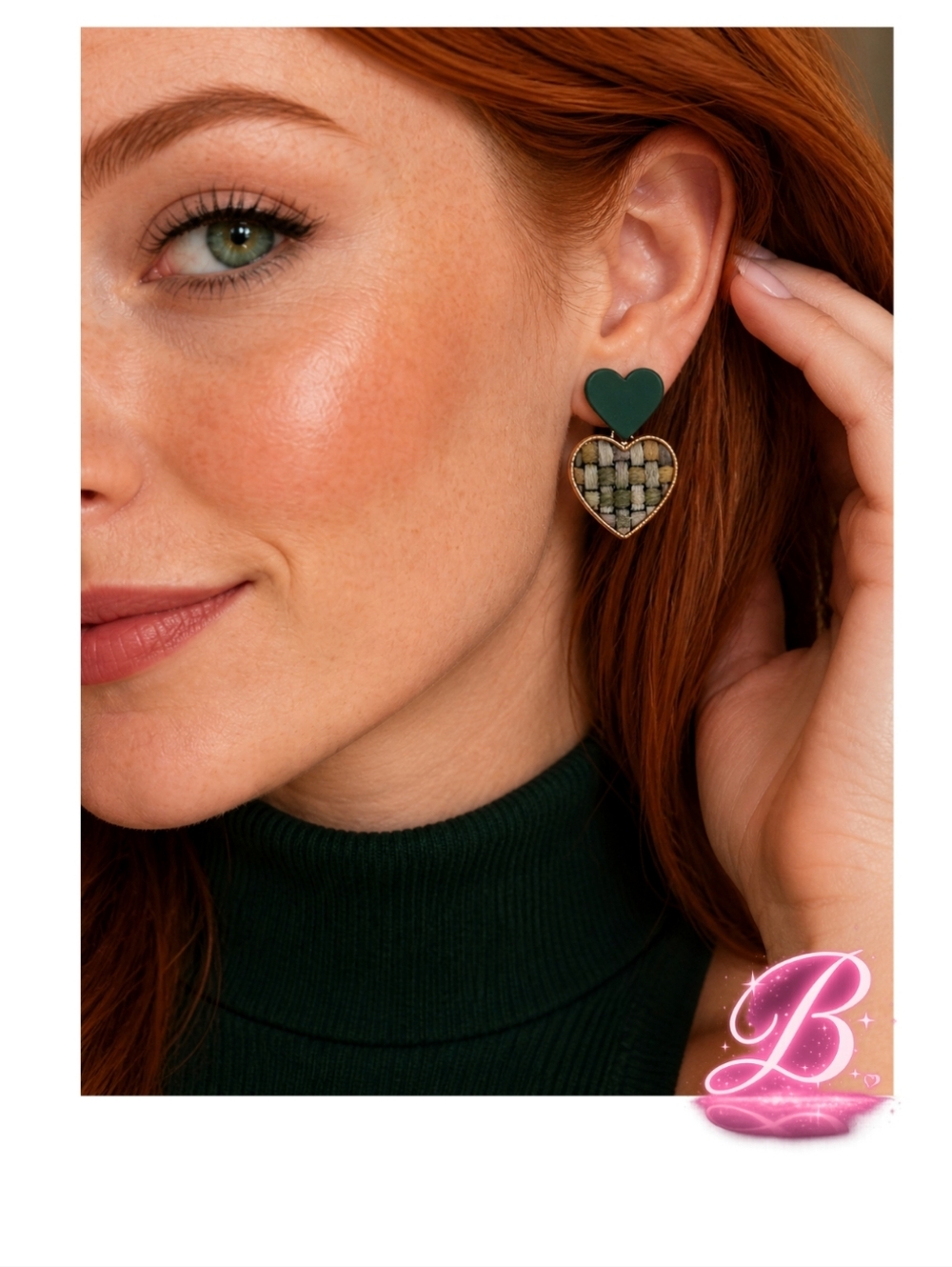 Green Textured Heart Studs - Soigne - NWT